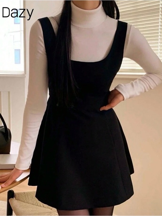 Dresses & Skirts - DAZY Solid A-Line Dress Without Tee, Casual Women Dress, BLACK, Size M